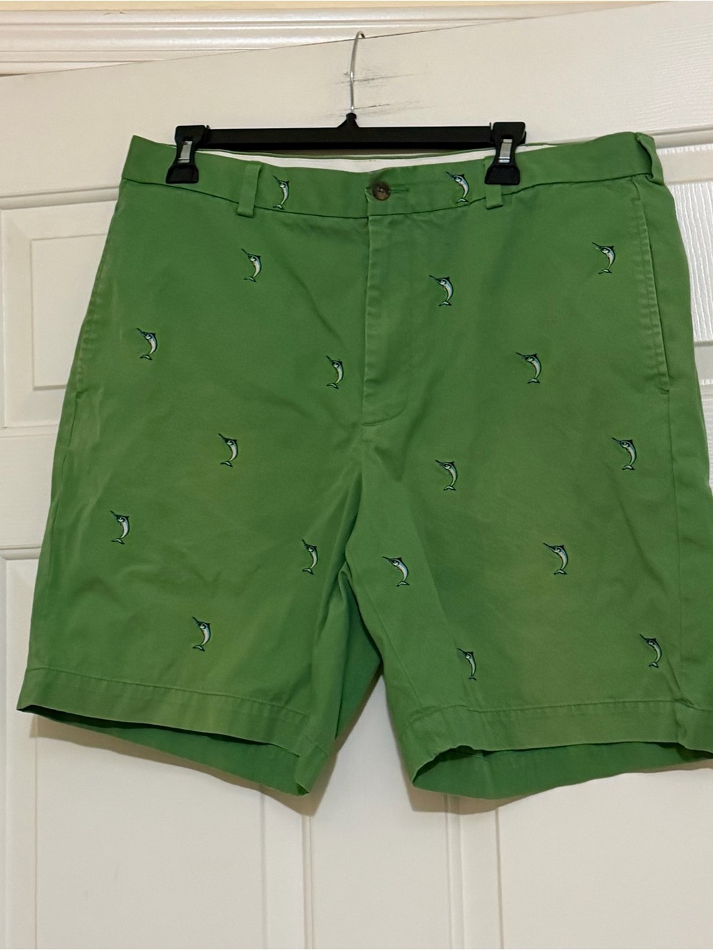 Brooks Brothers 346 Green Embroidered Marlin Fish Preppy Chino Golf Shorts 36